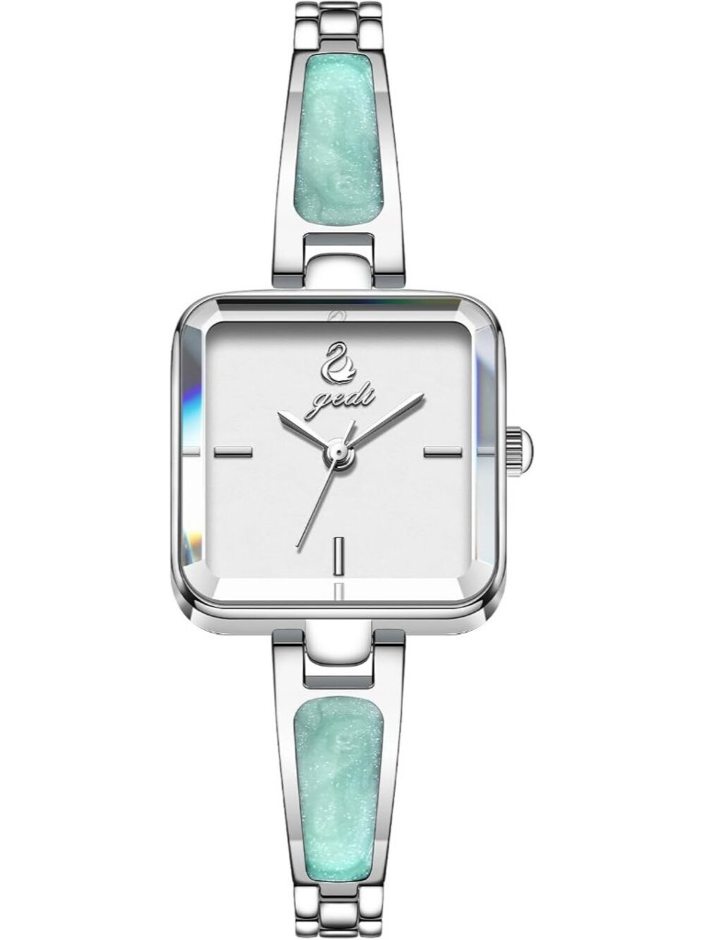 Women's Silver Blue Small Minimalist Square Bracelet Classic Quartz Wrist Watch